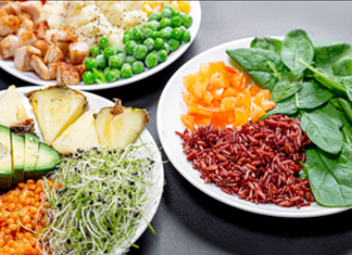 Close up of three plates of healthy food